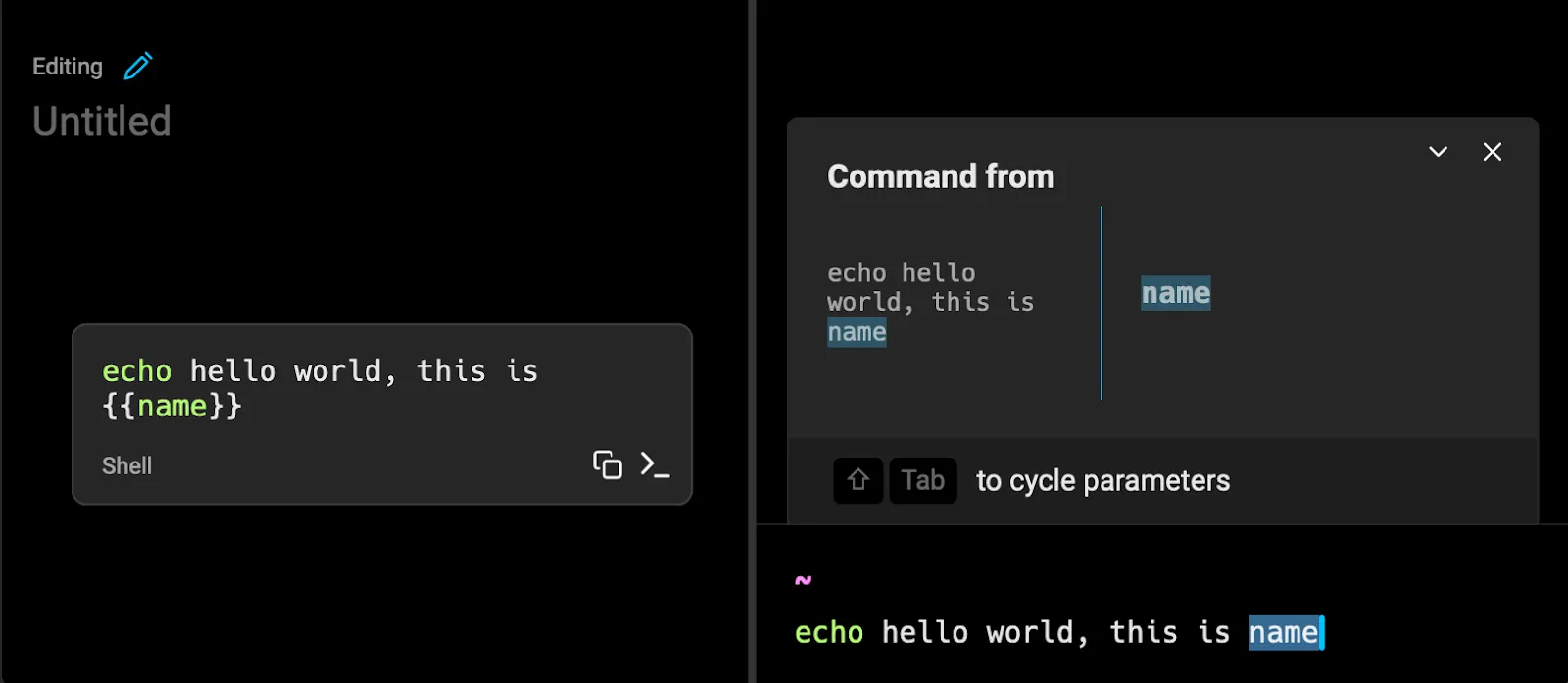 Command block with parameters